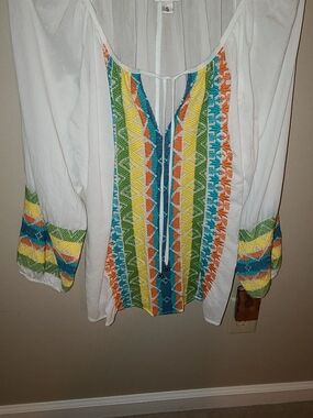ivy jane White Tunic with Multicolor Embroidered Panel Boho